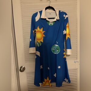 Blue Celestial Print Midi Dress